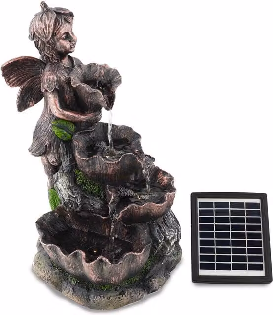 Geezy Solar Cascade Tabletop Water Feature with Multicolour LED Lights