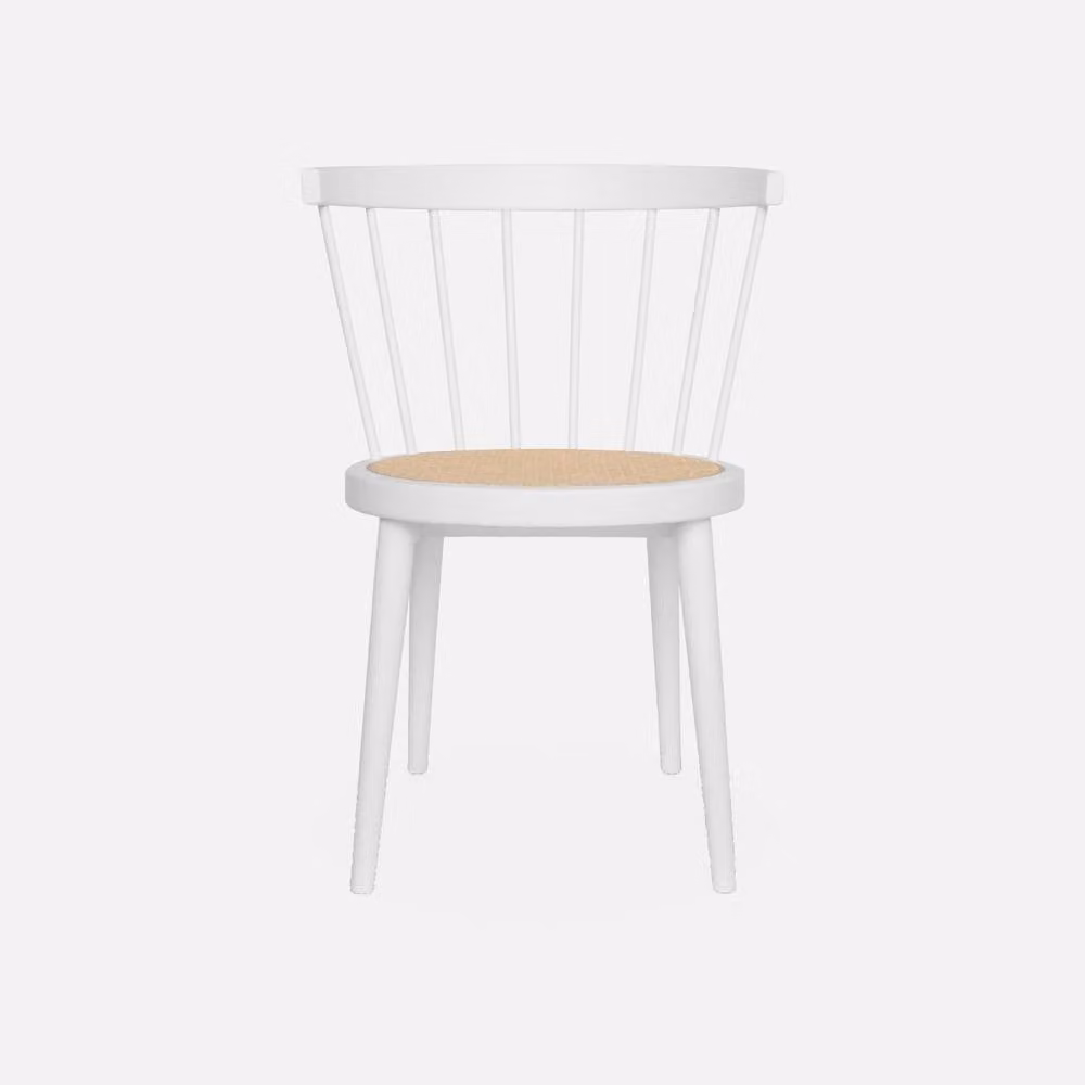 sweeek Set of 4 Mid-Century White Rubberwood and Rattan Dining Chairs – 2