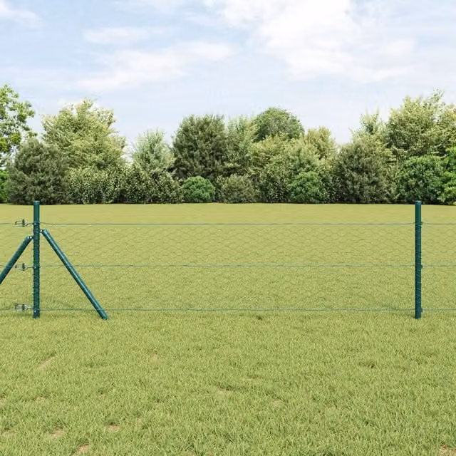 Berkfield Home Green PVC-Coated Hexagon Steel Fence, H: 0.4 m x W: 25 m