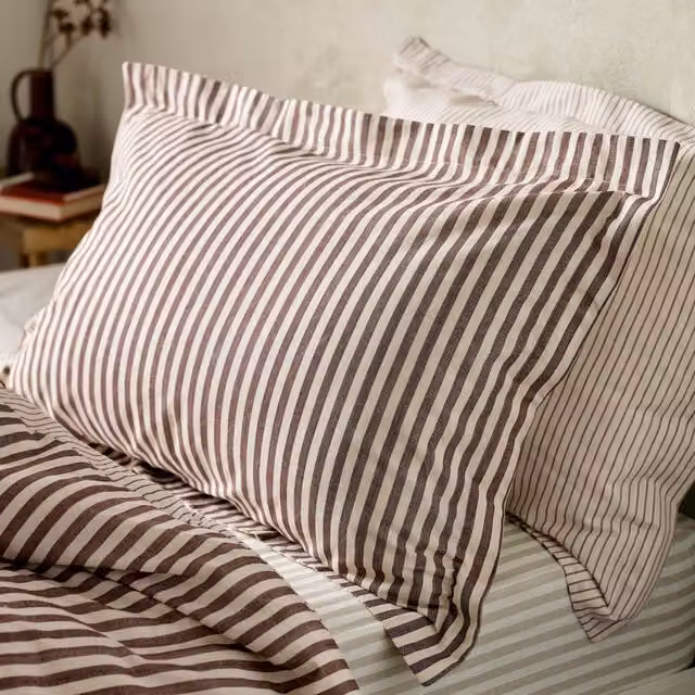 Yard Hebden Striped 100% Cotton Pillowcase Pair in Dark Red