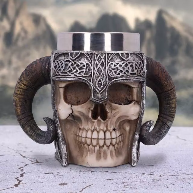 Nemesis Now! Silver Viking Skull Helmet Tankard Mug, Height: 15 cm
