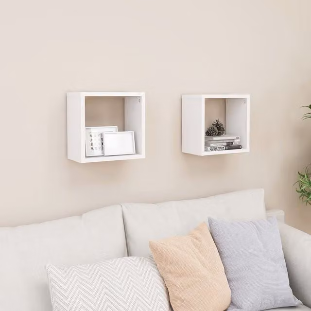 Berkfield Home Wall Mounted Cube Shelves, 2 Pack, White, W/D/H: 26 x 15 x 26 cm