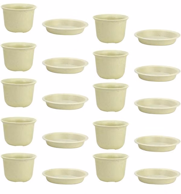 Pukkr Set of 10 Beige Plastic Indoor Plant Pots and Planters
