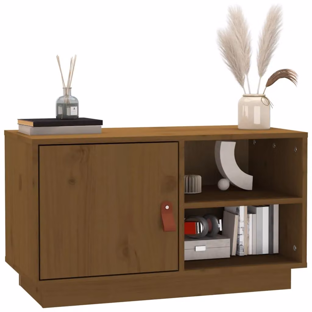 Berkfield Home Rustic Honey Brown Solid Wood Pine TV Cabinet W: 70 cm, D: 34 cm, H: 40 cm – 3