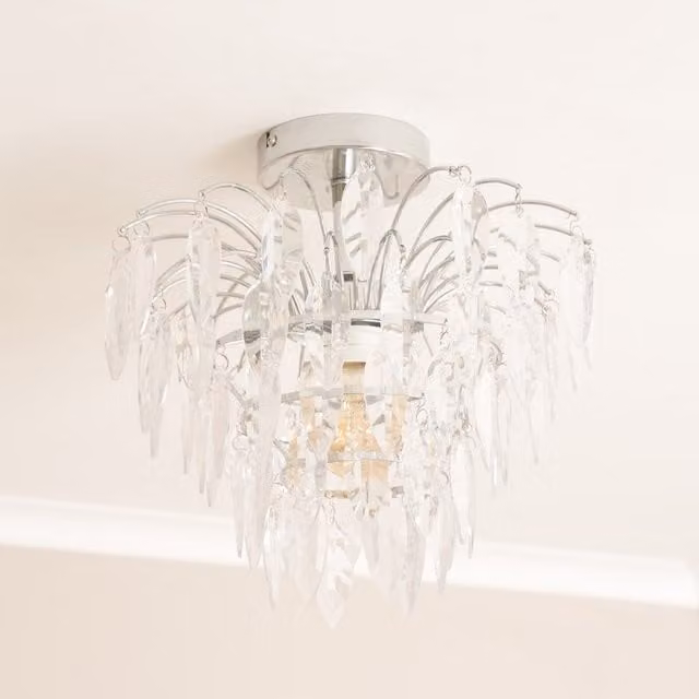 Emma Jewel Droplet Ceiling Light in Chrome and Transparent Glass