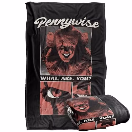 LOGOVISION Welcome to Derry Pennywise What Are You Silky Touch Super Soft Fleece Throw Blanket, W/D/H: 91.44 x 91.44 x 147.32 cm – 1