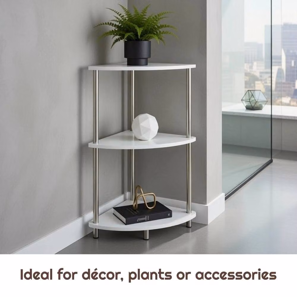 FORGEVIO White High Gloss 3 Tier Corner Storage Unit W/D/H: 39.0 x 39.0 x 76.0 cm – 2