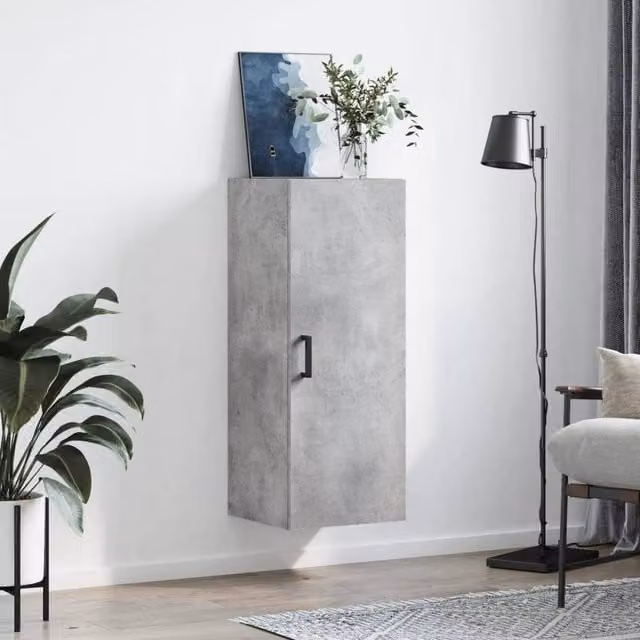 Berkfield Home Wall Mounted Cabinet in Concrete Grey, W/D/H: 34.5 x 34 x 90 cm