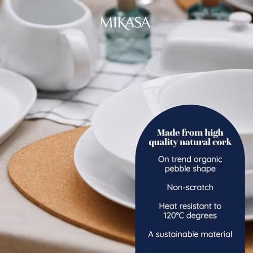 Mikasa Set of 4 Pebble-Shaped Cork Placemats, Beige, W: 38 cm, D: 30 cm – 3