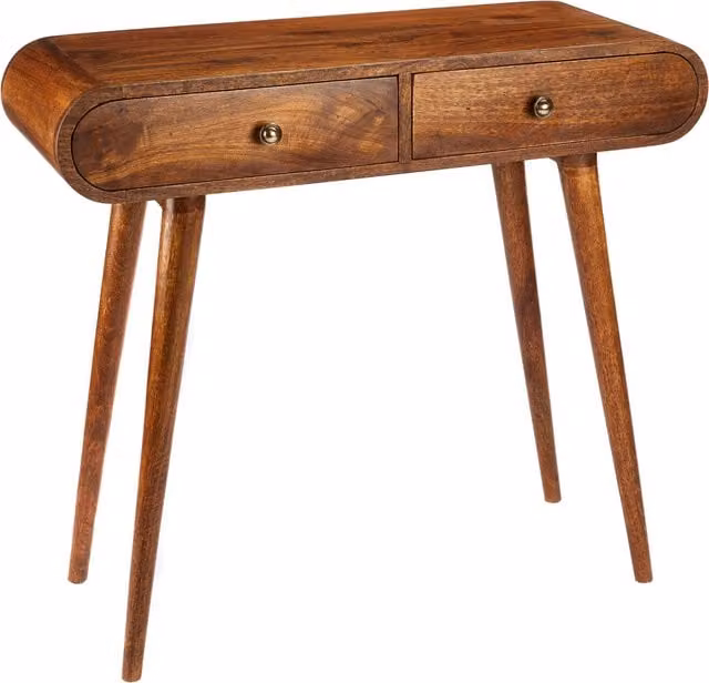 Elm Home And Garden Mid Century Mango Wood 2 Drawer Console Table in Brown