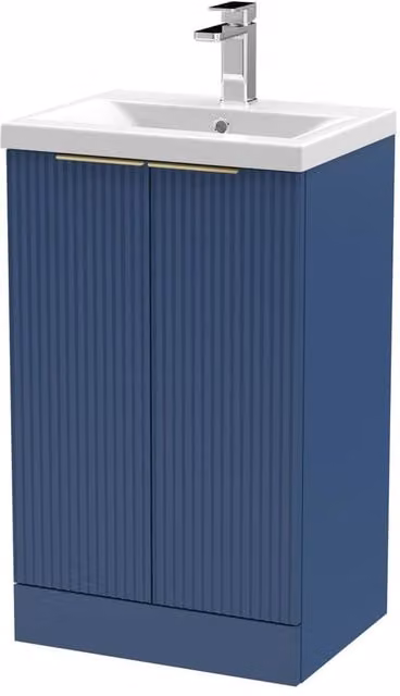 Balterley Fluted Front 2 Soft Close Door Vanity Basin Unit, Satin Blue, W: 500 mm