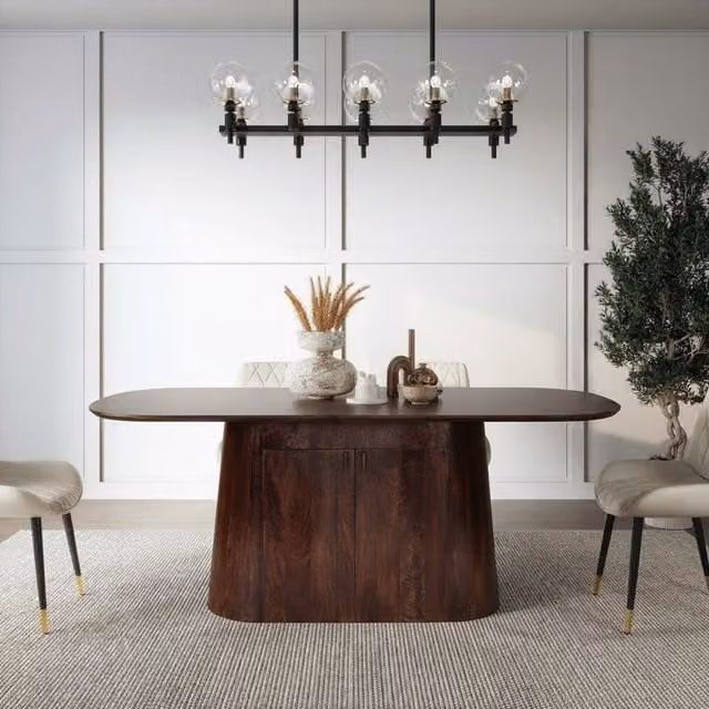 IH Design Mid-Century Oval Dining Table with Marble Top and Central Column, White and Brown, W: 170 cm