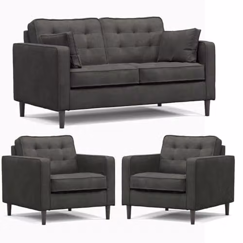Furnishings For Less UK Eden Toledo Graphite Fabric 3 Piece Sofa Suite Including 2 Seater Sofa and Armchair
