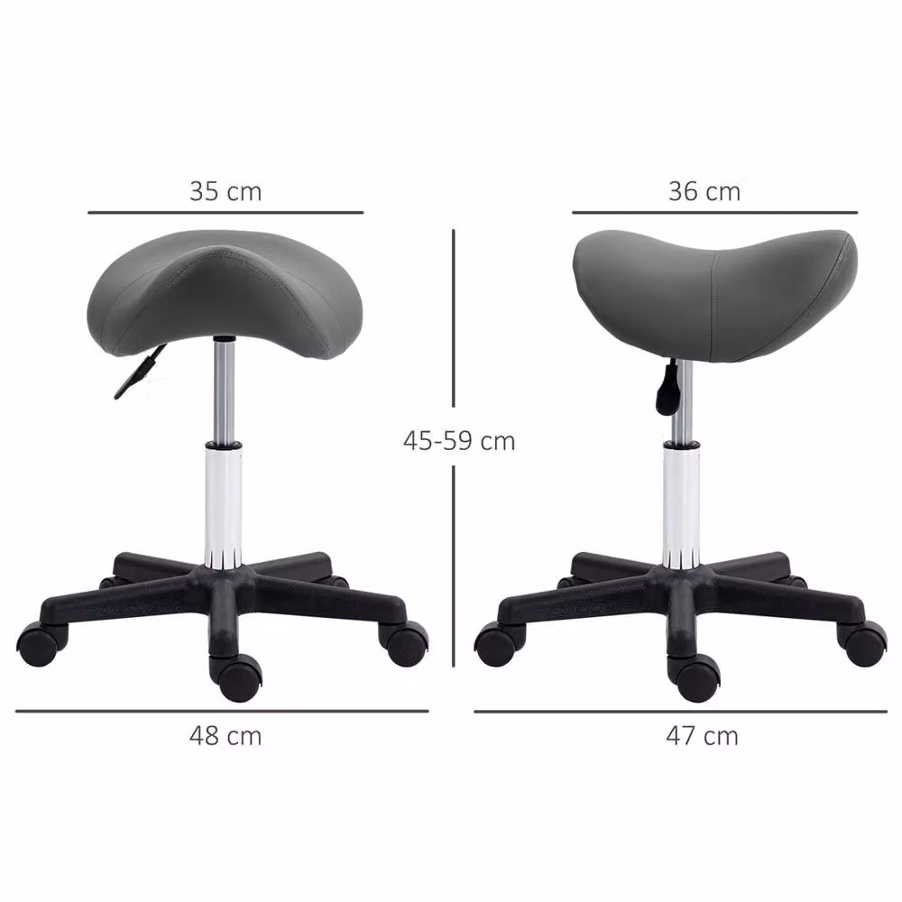 EONLION Grey PU Leather Saddle Stool with Castors and Metal Frame – 2
