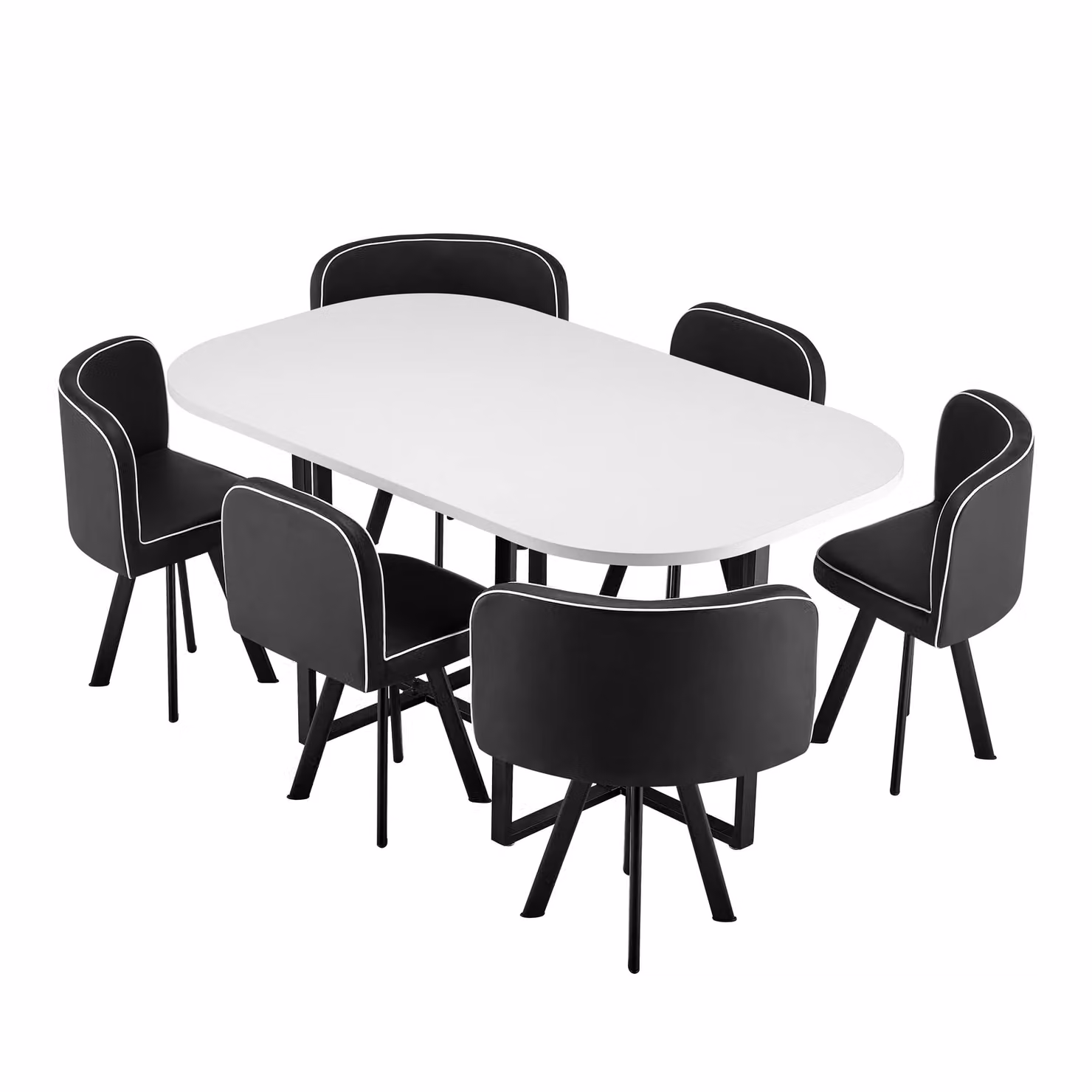 Comfy Living Ltd Modern Square Dining Table Set with 6 Black Chairs and White Table, W/D/H: 150 x 150 x 75 cm – 3
