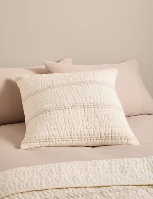 M&S White Striped Pure Cotton Square Cushion with Removable Cover