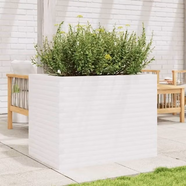 Berkfield Home Beautiful Garden Planter in White Solid Wood, W: 90 cm, D: 60 cm, H: 68.5 cm