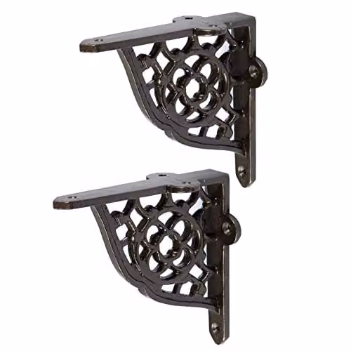 Hammer and Tongs Honeycomb Iron Wall Mounted Shelf Brackets, Pack of 2, Grey and Black