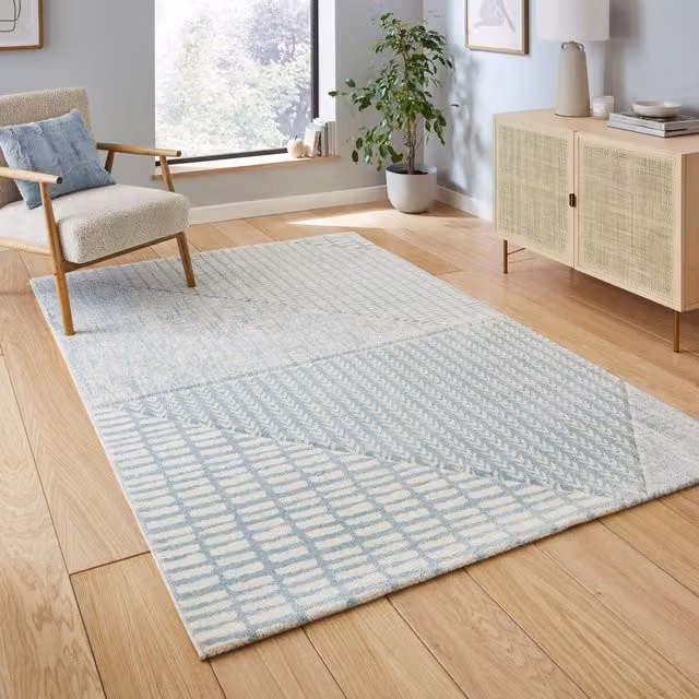 Catherine Lansfield Larsson Modern Abstract Blue Rectangular Machine Woven Stain Resistant Polypropylene Rug