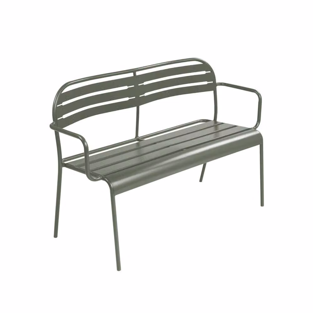 sweeek Modern 2-Seater Outdoor Steel Garden Bench with Armrests in Khaki – 2