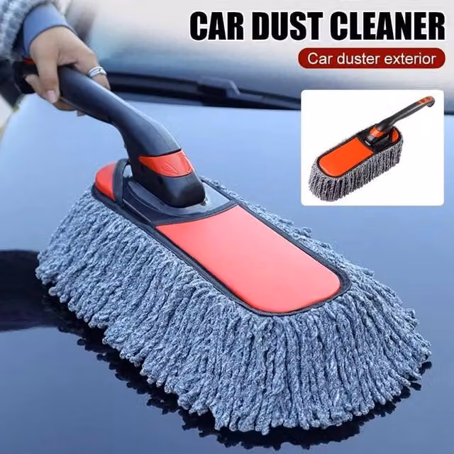 NESTLUNE Microfibre Car Cleaning Brush Mop with Telescopic Long Handle, Red, W: 15 cm, H: 100 cm – 1