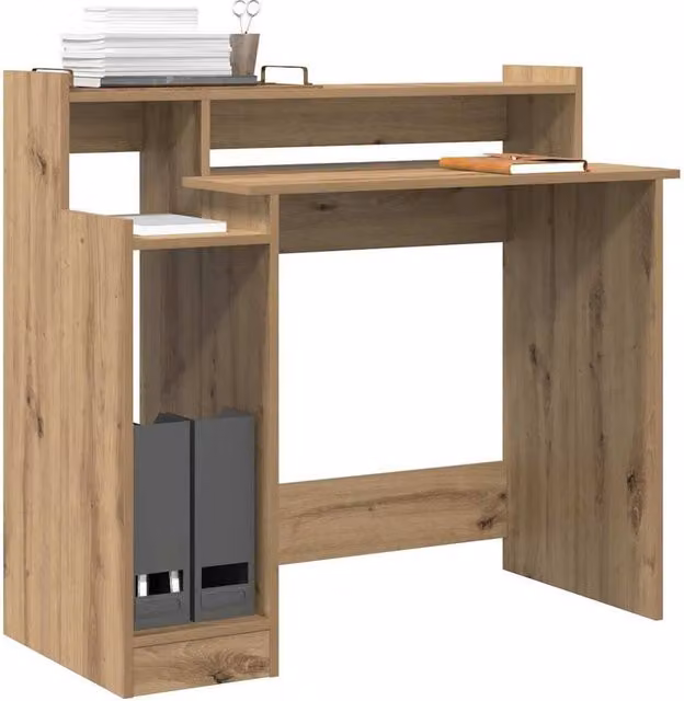Berkfield Home Modern Writing Desk with Storage Shelf in Brown Artisan Oak – 1