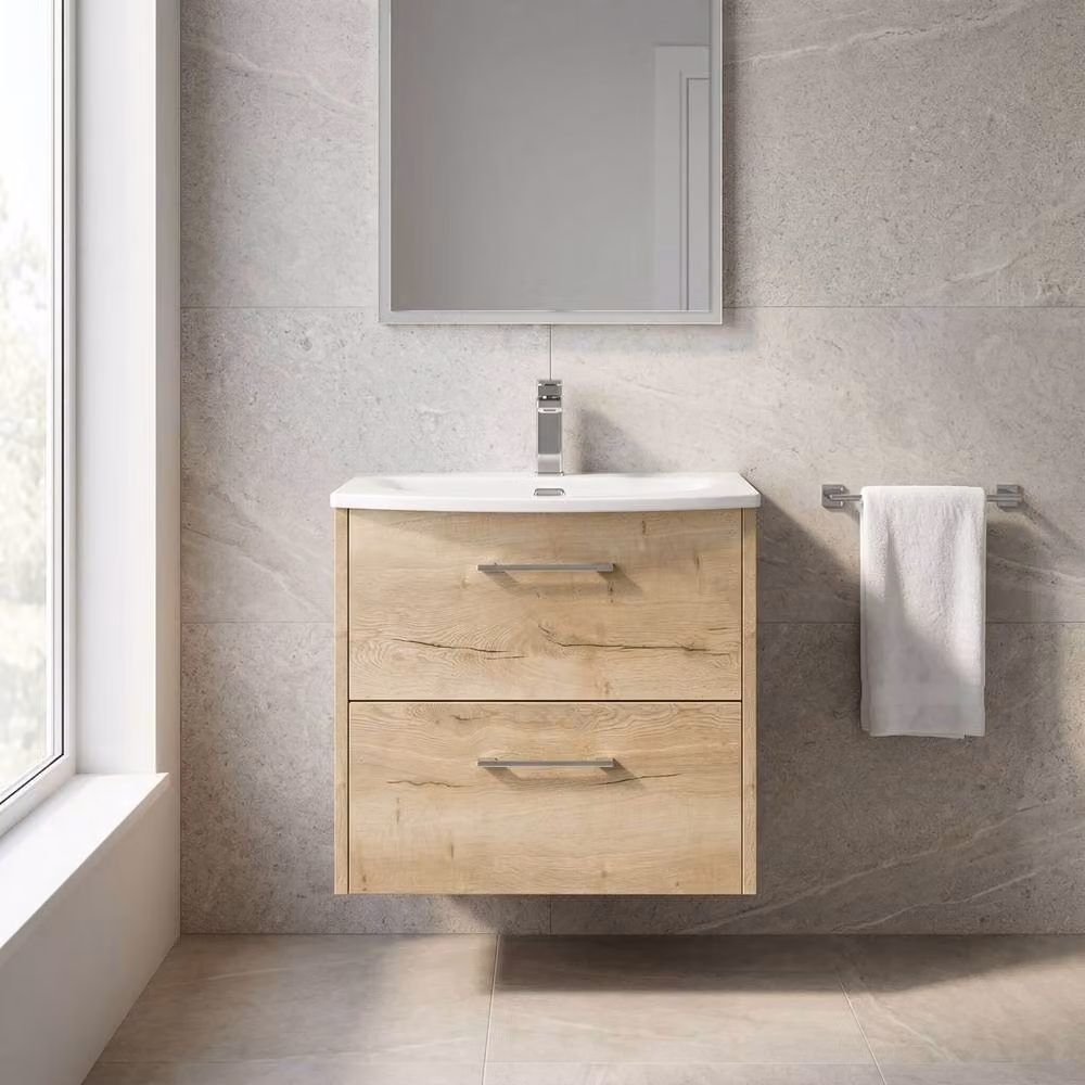 Balterley Winshill 2 Drawer Wall Hung Vanity Basin Unit, Light Oak Brown, Width: 60 cm – 2