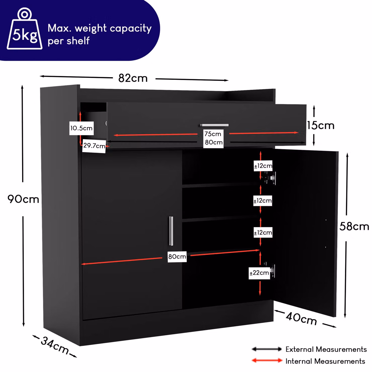 Vida Designs Dalby Modern 2 Door 1 Drawer Shoe Cabinet in Black – 2