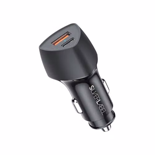 SilverLabel Dual 20W PD USB-C and USB-A Car Charger in Black