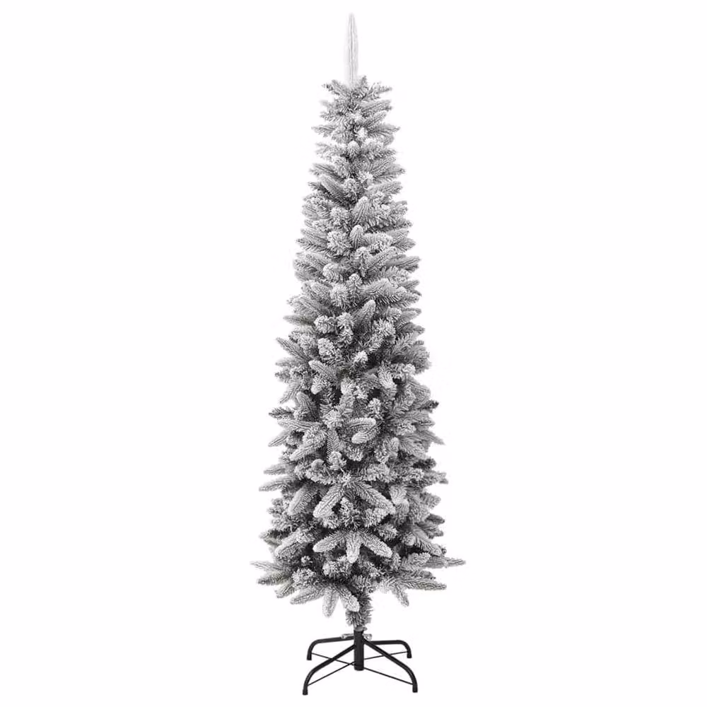 Berkfield Home Artificial Slim Flocked Snow Christmas Tree in White, Height: 180 cm – 2