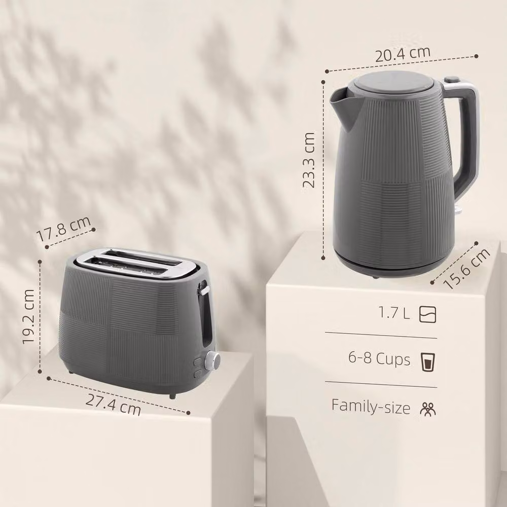 STILVORA Kettle and Toaster Set in Grey with 1.7L Kettle – 2