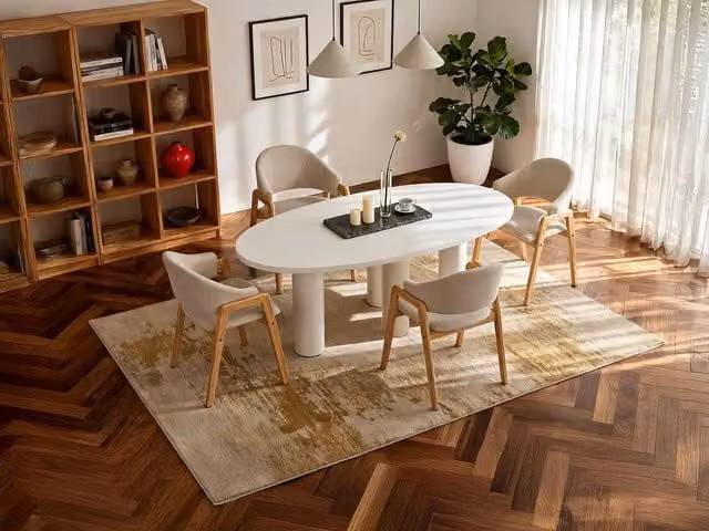 Vente-unique FALYN 8-Seater Oval MDF Dining Table in Beige and White, W/D/H: 220 x 110 x 75.5 cm
