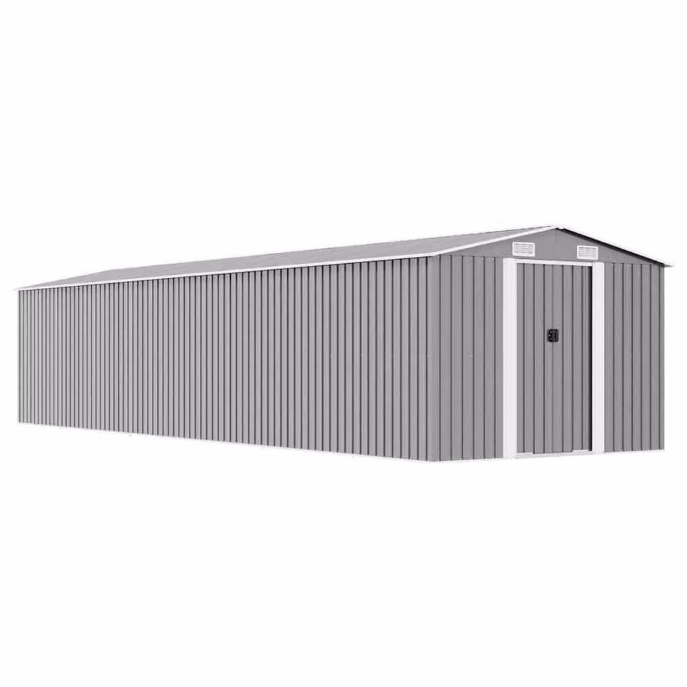 Berkfield Home Grey Galvanised Steel Garden Shed with Sliding Gable Doors W/D/H: 990 x 257 x 181 cm – 2