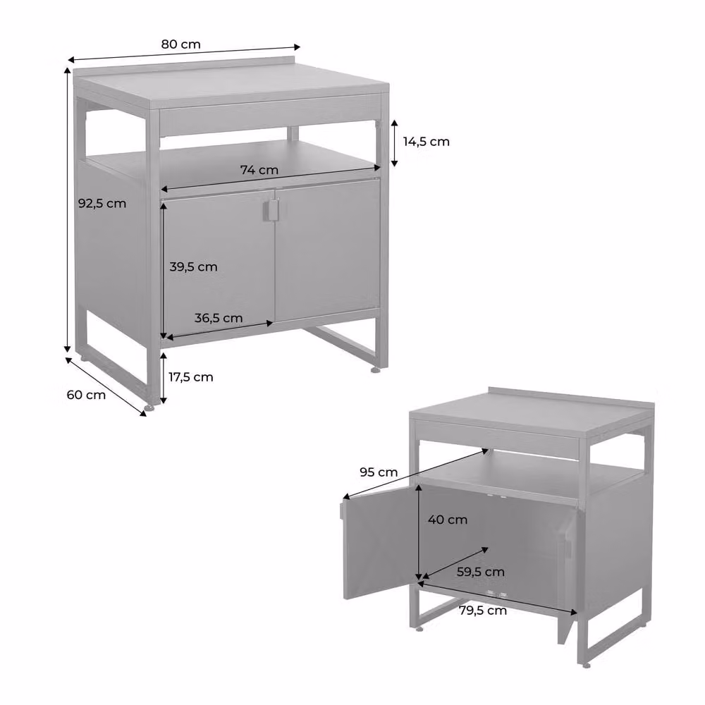 sweeek Outdoor Kitchen Stainless Steel Storage Module with 2 Hinged Doors, Black, W: 80 cm, D: 60 cm, H: 92.5 cm – 3