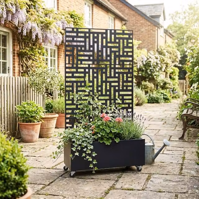 Nicoman Metal Freestanding Outdoor Privacy Screen with Plant Pot in Black or Anthracite, W/H: 90 x 180 cm – 6