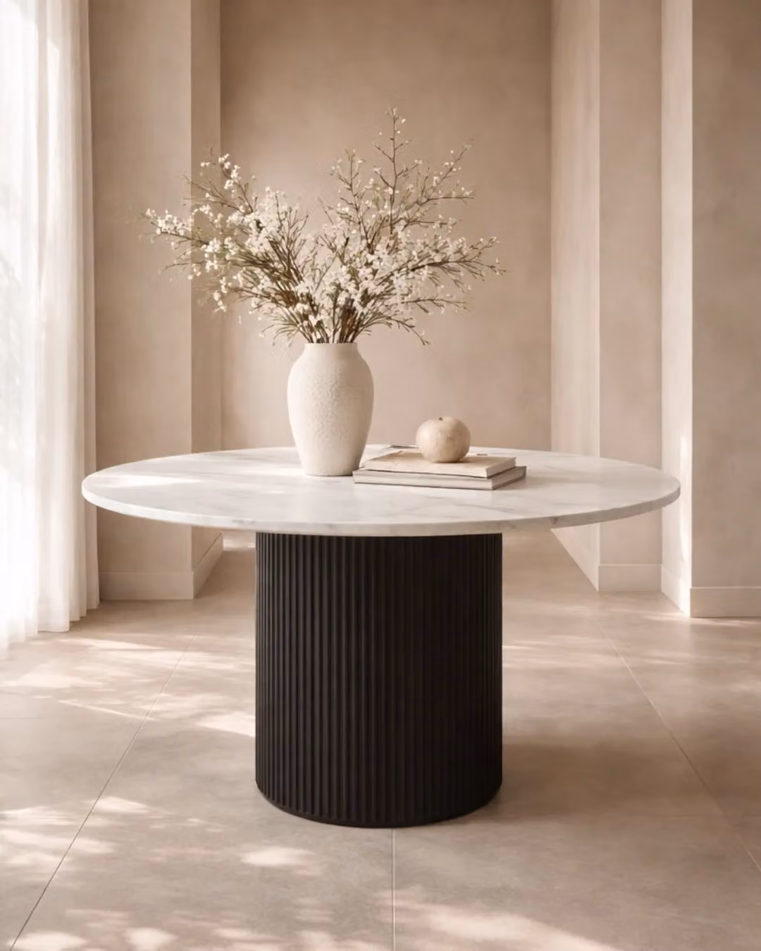 Tommy Franks Lantine Marble Round Ceramic Dining Table in White, W/D/H: 120 x 120 x 75 cm