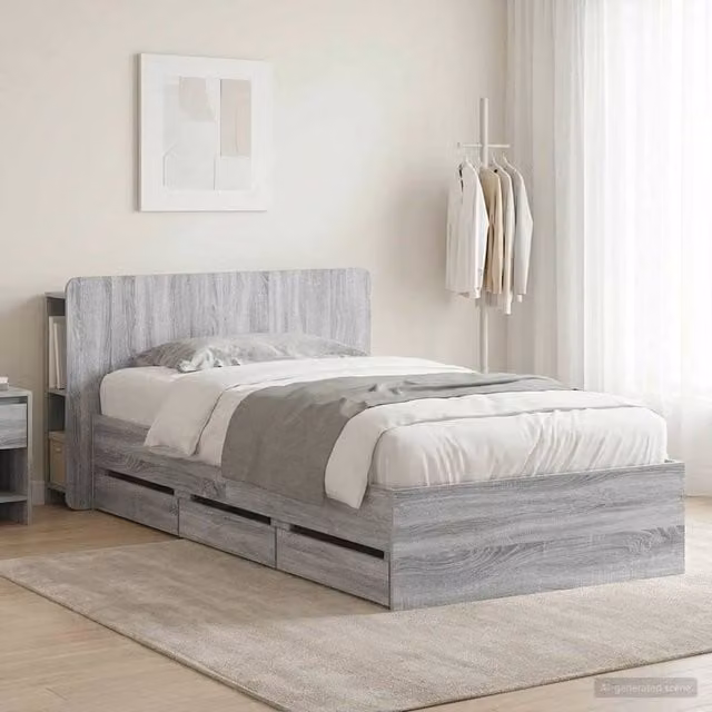 Berkfield Home Grey Sonoma Bed Frame with Storage Drawers in Engineered Wood W: 75 cm, L: 190 cm
