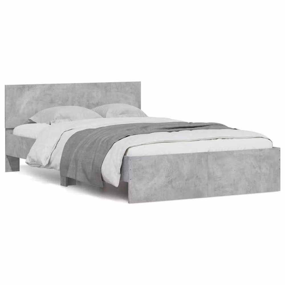 Berkfield Home Durable Bed Frame with Headboard and LED in Concrete Grey, W/D/H: 120 x 200 x 70 cm – 1