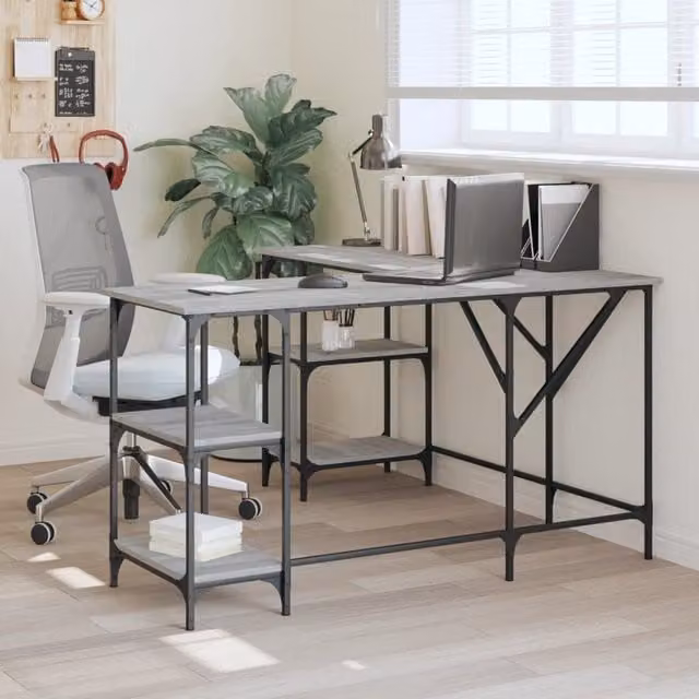 Berkfield Home Grey Sonoma Corner Desk in Engineered Wood W/D/H: 139 x 139 x 75 cm