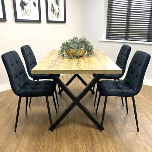 Kosy Koala Modern Rectangular Dining Table Set with 4 Black Velvet Chairs and Brown MDF Table – 1
