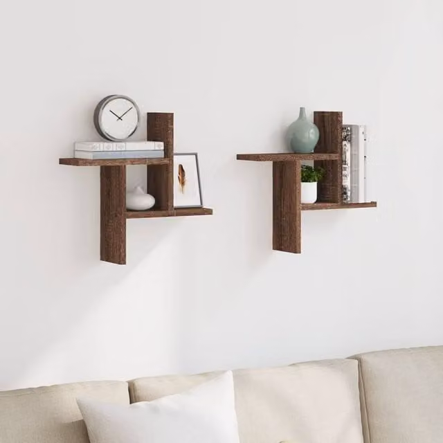 Berkfield Home Wall Mounted Shelves, 2 Pack, Brown Oak, W/D/H: 38 x 12 x 38 cm – 1