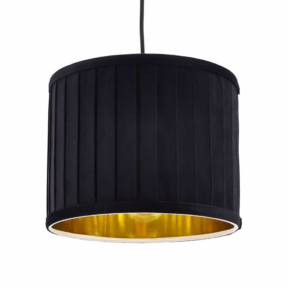 First Choice Lighting Set of 2 Sundance Modern Black Pleated Easy Fit Lamp Shades with Gold Inner, Diameter: 25 cm – 2