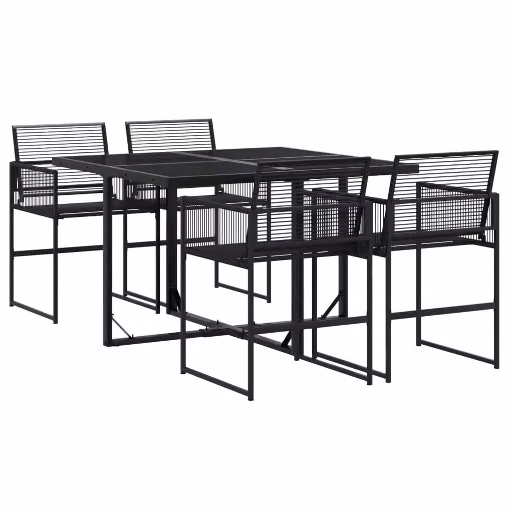 Berkfield Home 5 Piece Modern Garden Dining Set in Black Poly Rattan with Glass and Metal Details