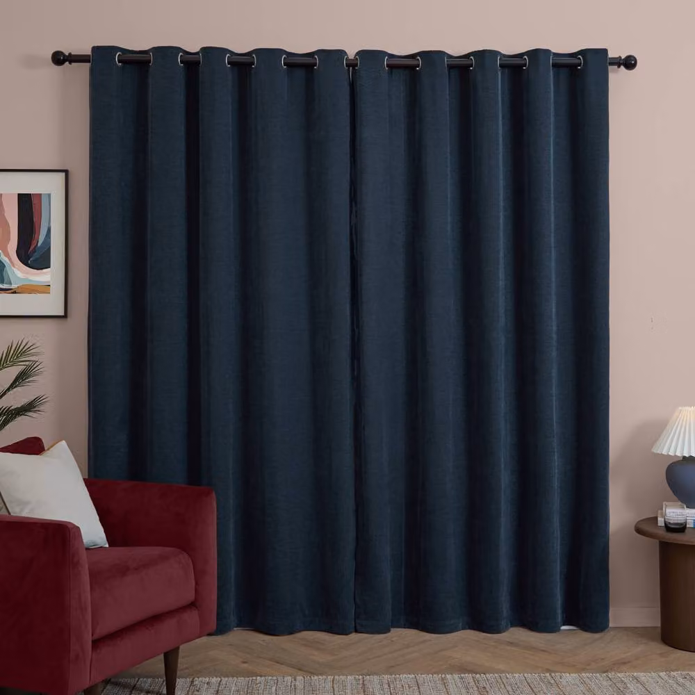 Furn Soft Chenille Blackout Eyelet Curtains in Navy Blue, Width: 168 cm, Drop: 229 cm – 2