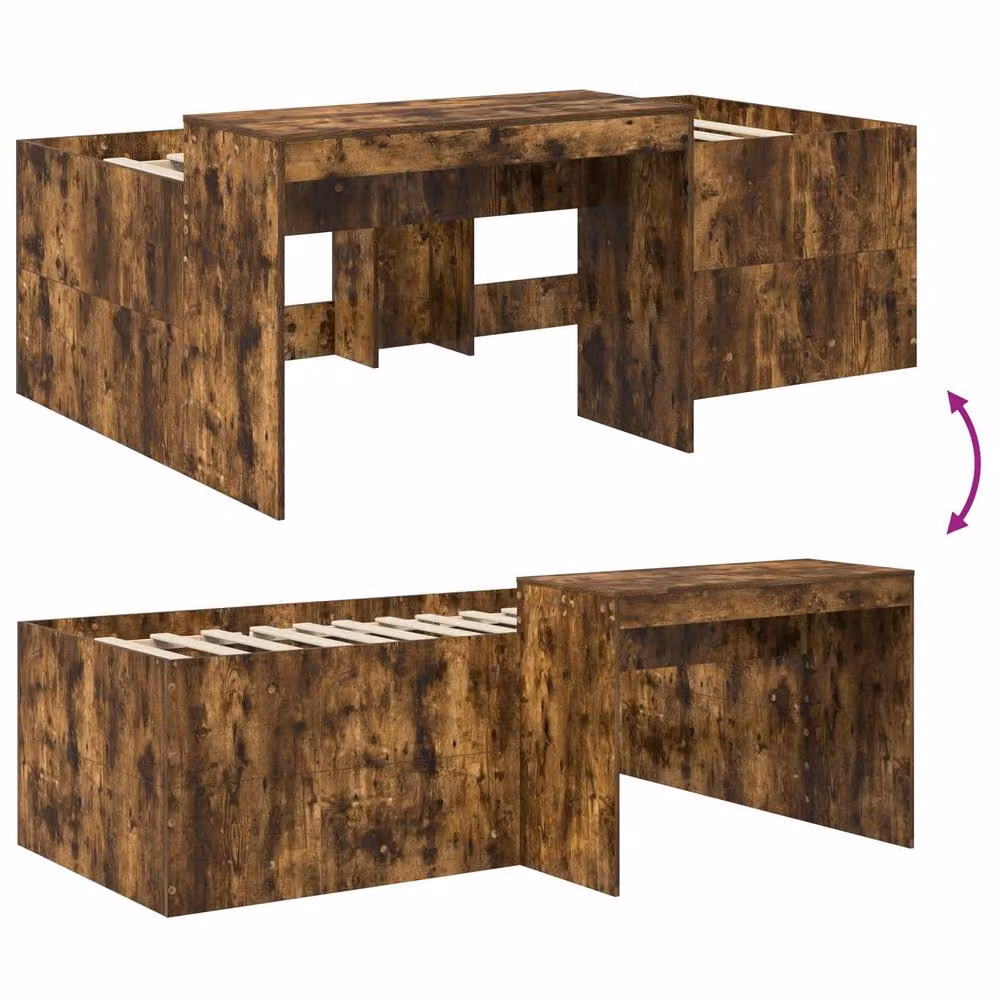 Berkfield Home Kids High Bed Frame with Desk in Smoked Oak Brown, W: 75 cm, L: 190 cm – 6