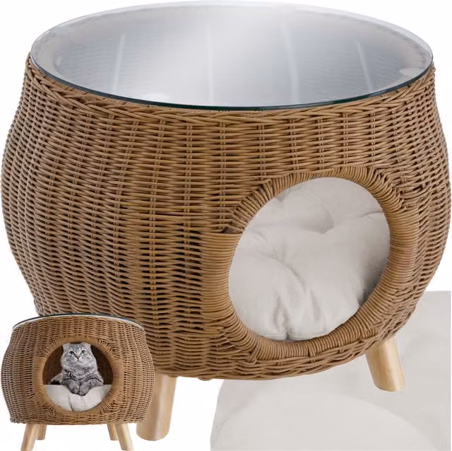 tectake Tivoli Coffee Table with Pet Bed in Brown, W: 54 cm, D: 40 cm