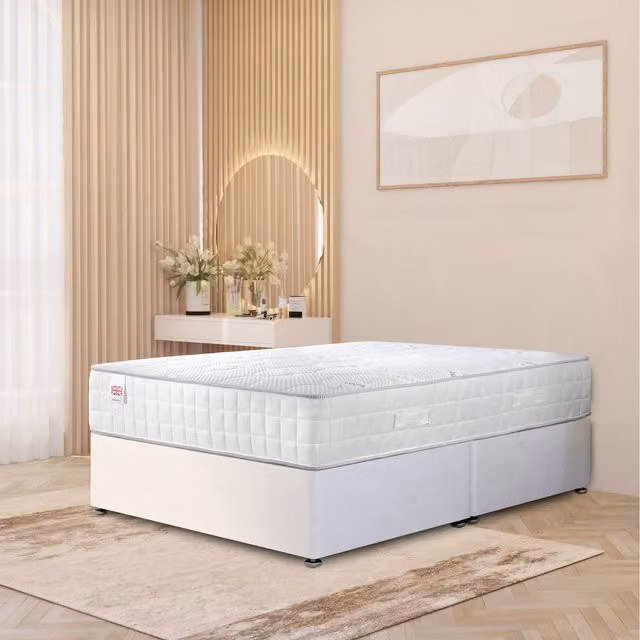 Horizona White Upholstered Velvet Hybrid Divan Bed with Drawers W/D/H: 180 x 200 cm