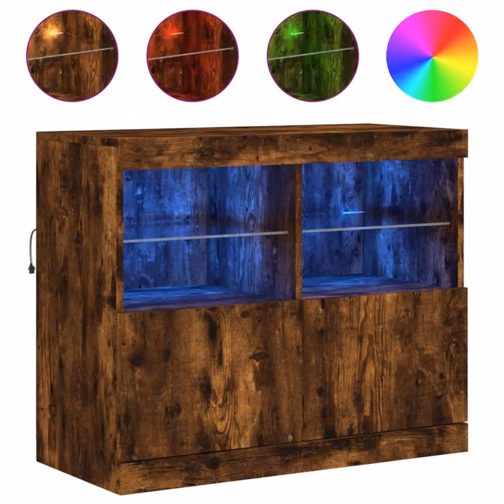 Berkfield Home Modern Smoked Oak Sideboard with Integrated LED Lights in Brown, W/D/H: 81 x 37 x 67 cm – 3