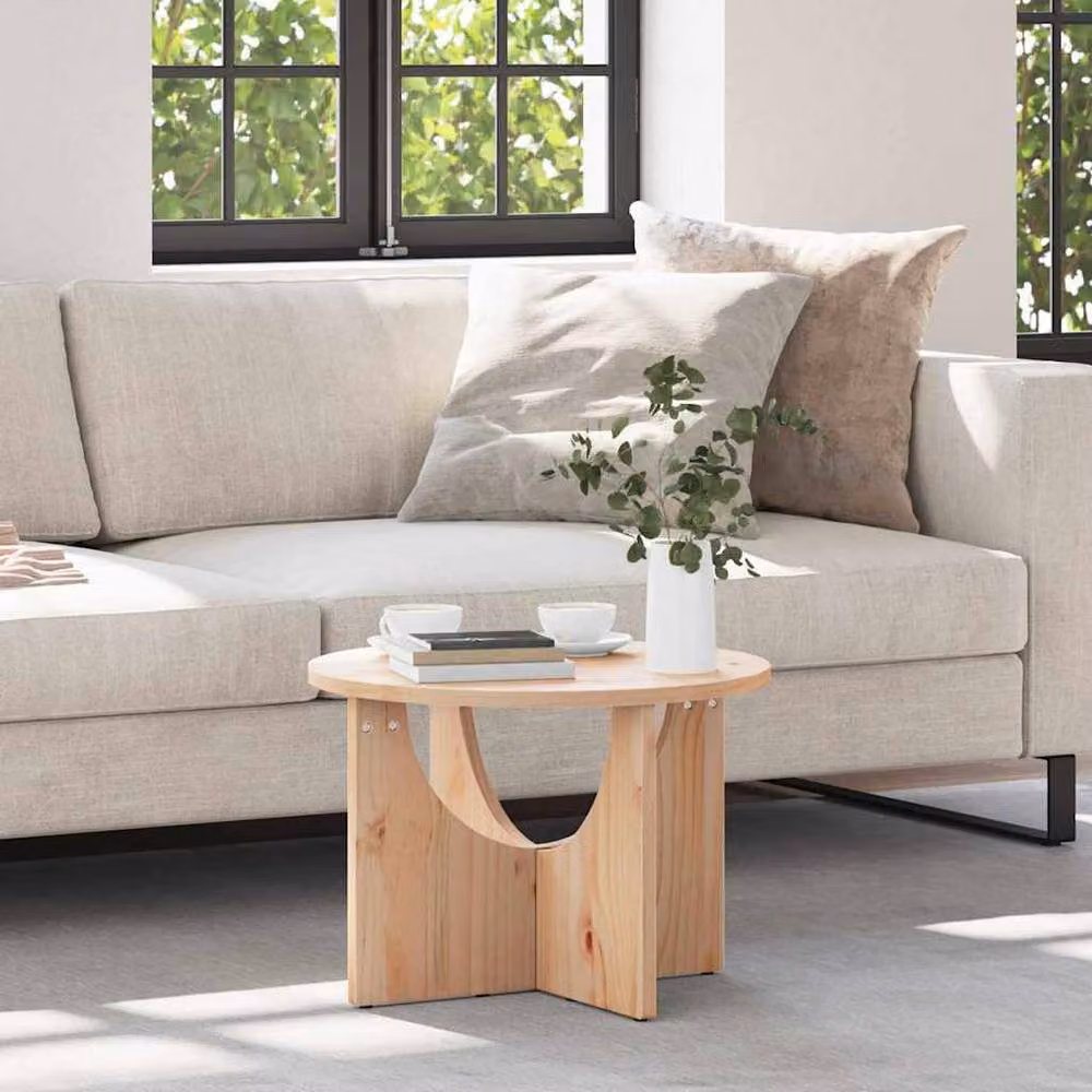 Berkfield Home Full Coffee Table in Beige Solid Pine Wood, W/D/H: 50 x 50 x 35 cm – 2