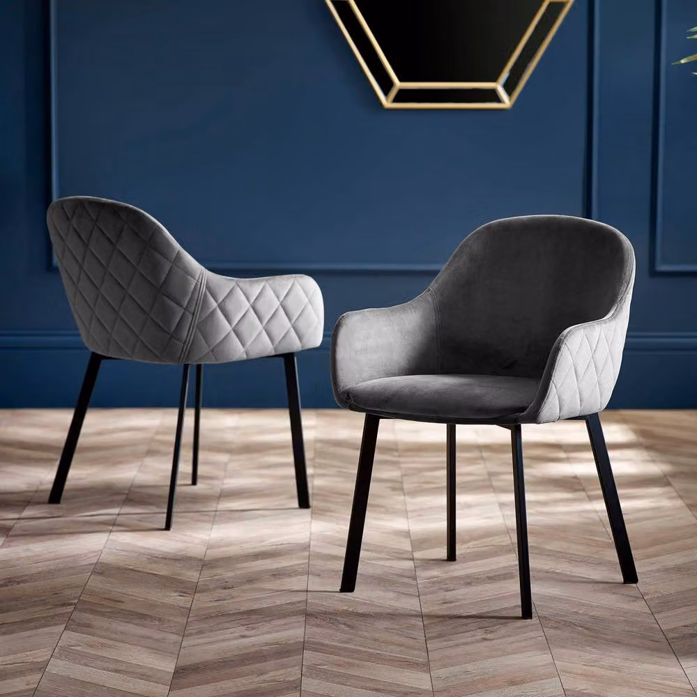 Cheshire Valencia Premium Grey Velvet Dining Chairs with Armrests - Set of 2 – 3